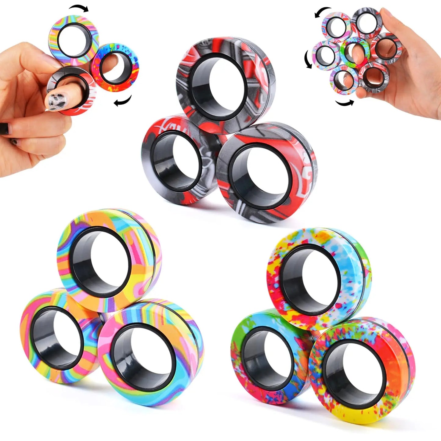3pc Stress Reduction Magnetic Ring Toy, color ring toy, ADHD anxiety relief stress reduction ring Holiday gift