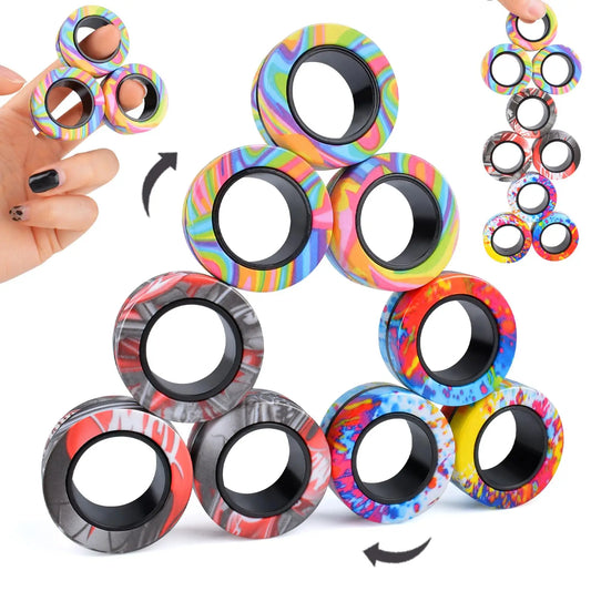 3pc Stress Reduction Magnetic Ring Toy, color ring toy, ADHD anxiety relief stress reduction ring Holiday gift