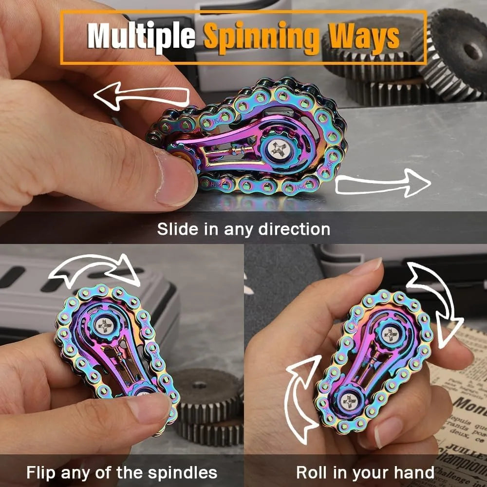 Fidget Chain,Sensory Bike Chain EDC Anti Stress Relief Anxiety Metal Fidget Finger Hand Spinner Toys For Kids Adults ADHD Autism