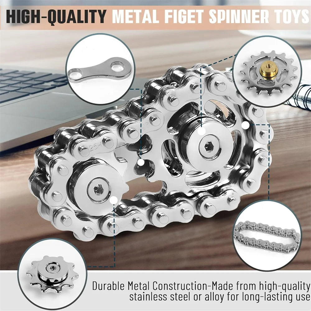 Fidget Spinners Toys for Adults Metal Bike Chain Pain Stim Fidgets Toy for Teens ADHD Cool Gadgets Desk Offices Gift