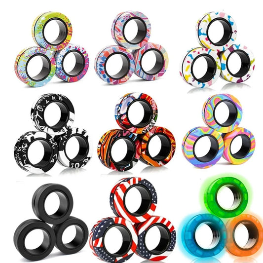 3pc Stress Reduction Magnetic Ring Toy, color ring toy, ADHD anxiety relief stress reduction ring Holiday gift