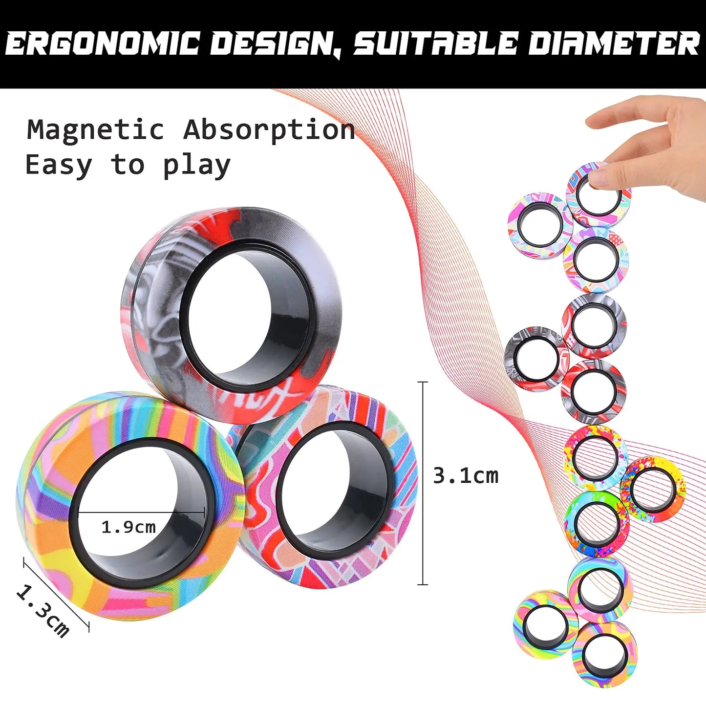 3pc Stress Reduction Magnetic Ring Toy, color ring toy, ADHD anxiety relief stress reduction ring Holiday gift