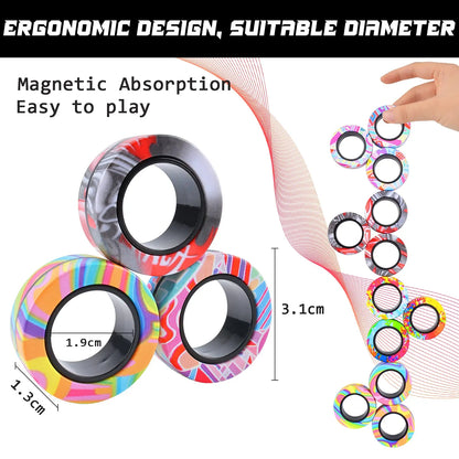 3pc Stress Reduction Magnetic Ring Toy, color ring toy, ADHD anxiety relief stress reduction ring Holiday gift