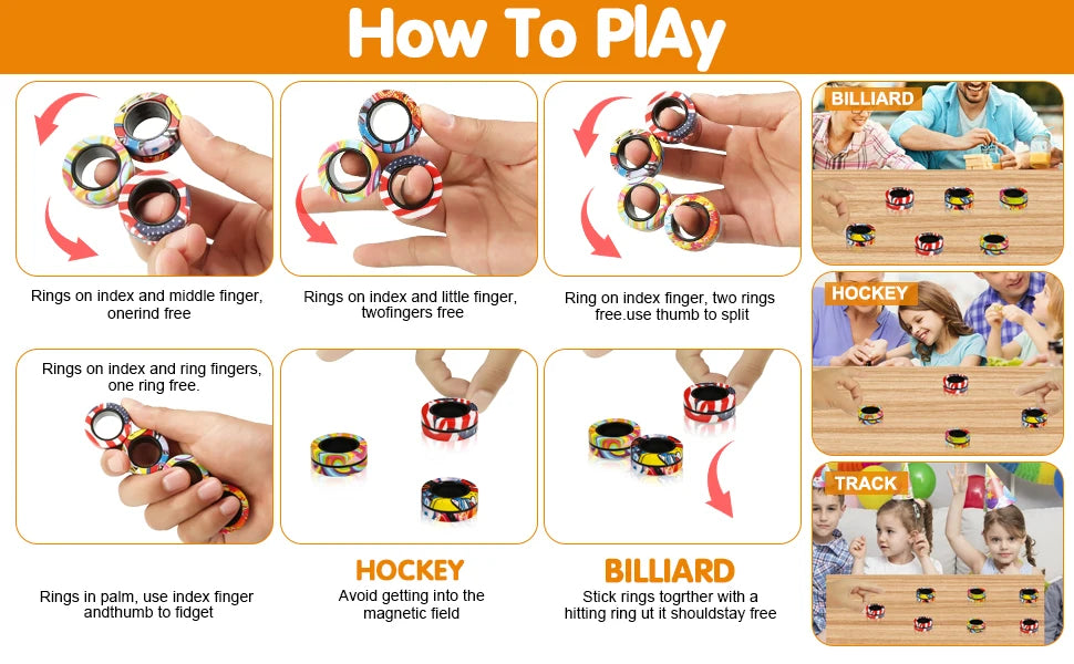 YISHIDANY 3Pcs Fidget Magnetic Ring Toys Fingers Magnet Rings ADHD Stress Relief Magical Spinner Toys for Adult Kids Anxiety
