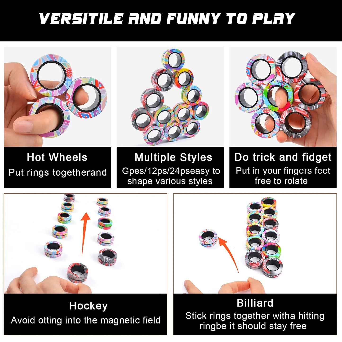 3pc Stress Reduction Magnetic Ring Toy, color ring toy, ADHD anxiety relief stress reduction ring Holiday gift